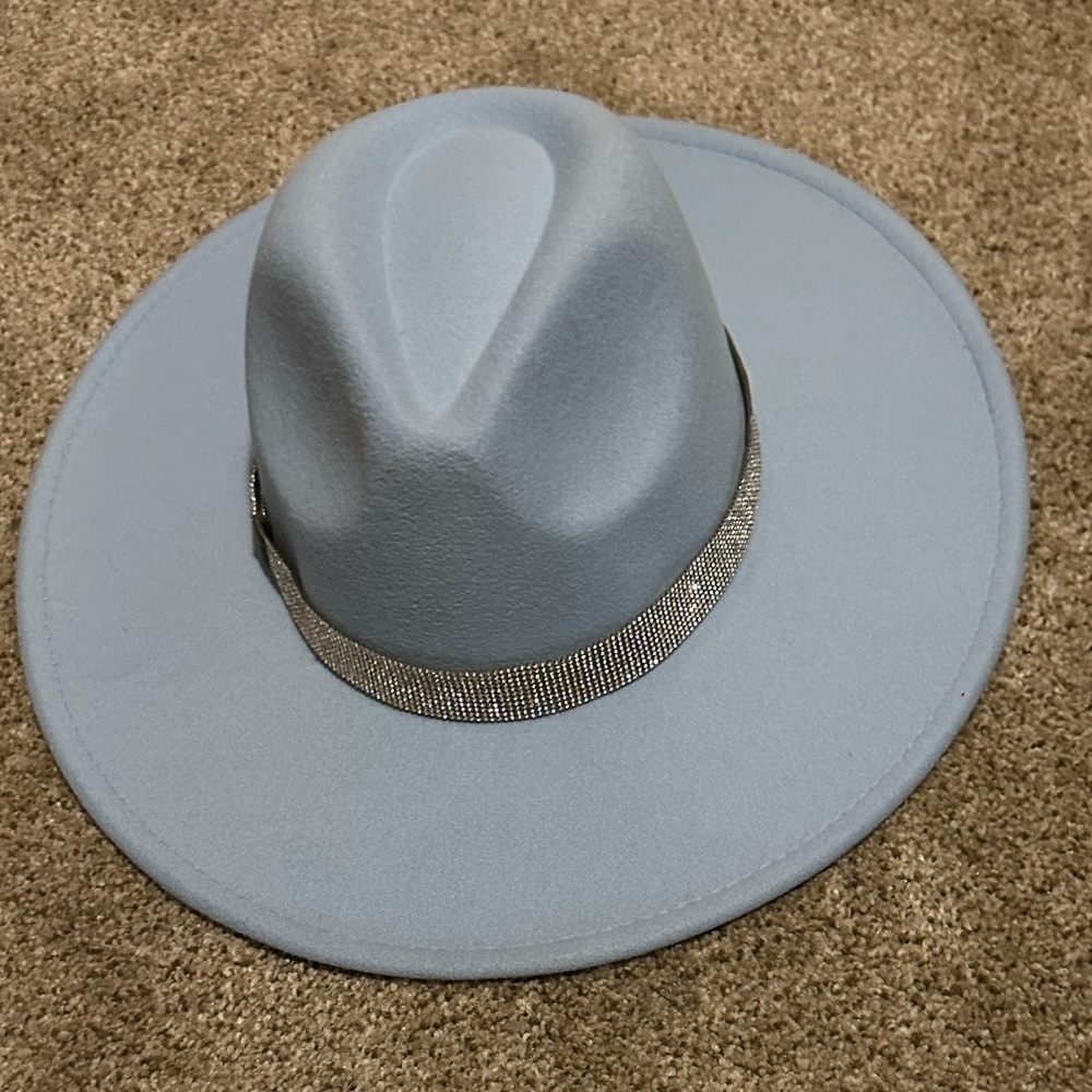 Powder Blue Rhinestone Wide Brim Hat